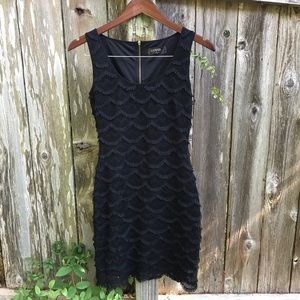 GUESS scalloped fringe little black cocktail dress